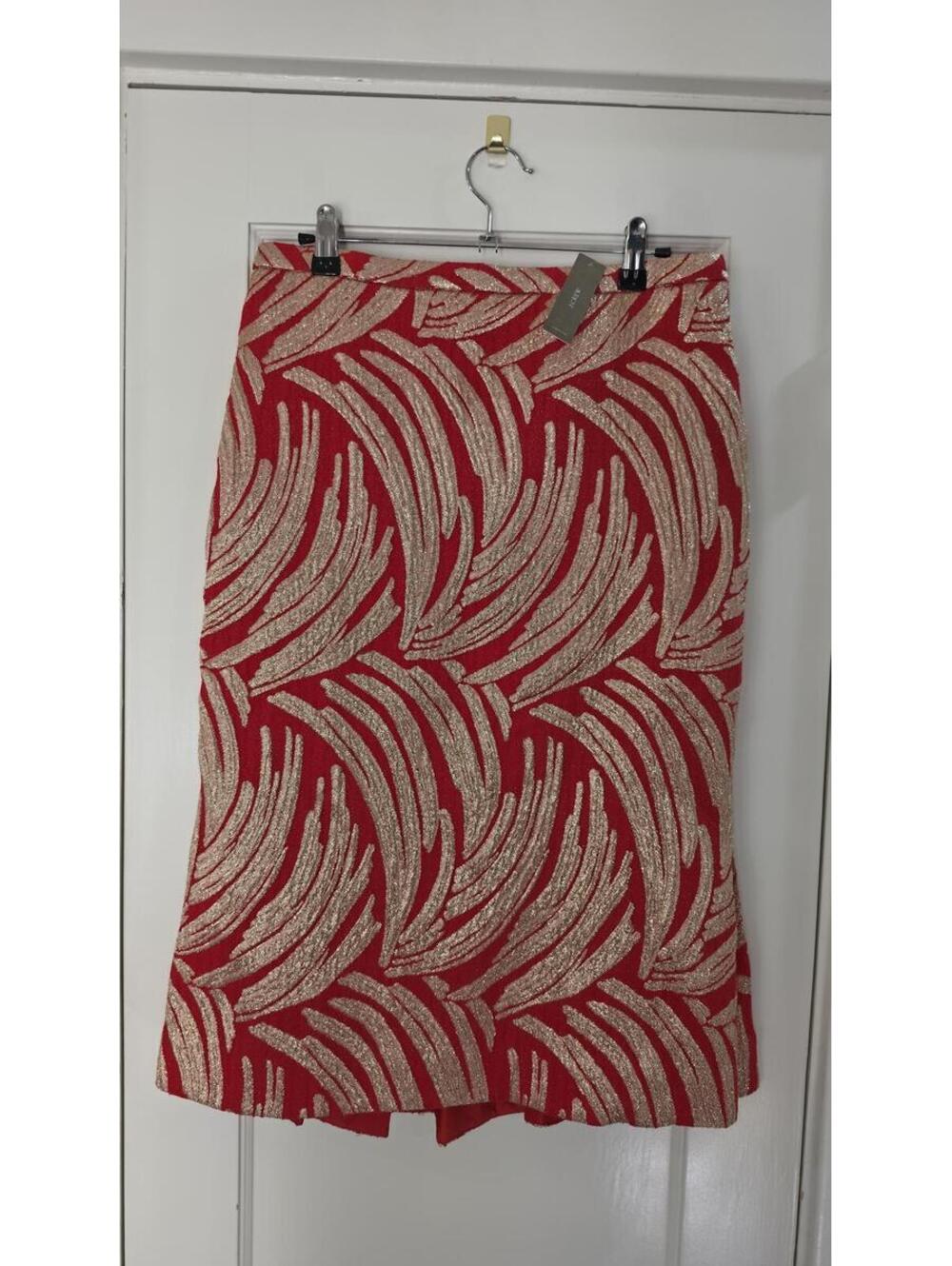 J.Crew Collection Red Metallic Jacquard Flared Skirt Size 10